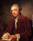 Jean Baptiste Greuze Portrait of Abraham de Roquencourt, half-length, in a red jacket and white foulard painting